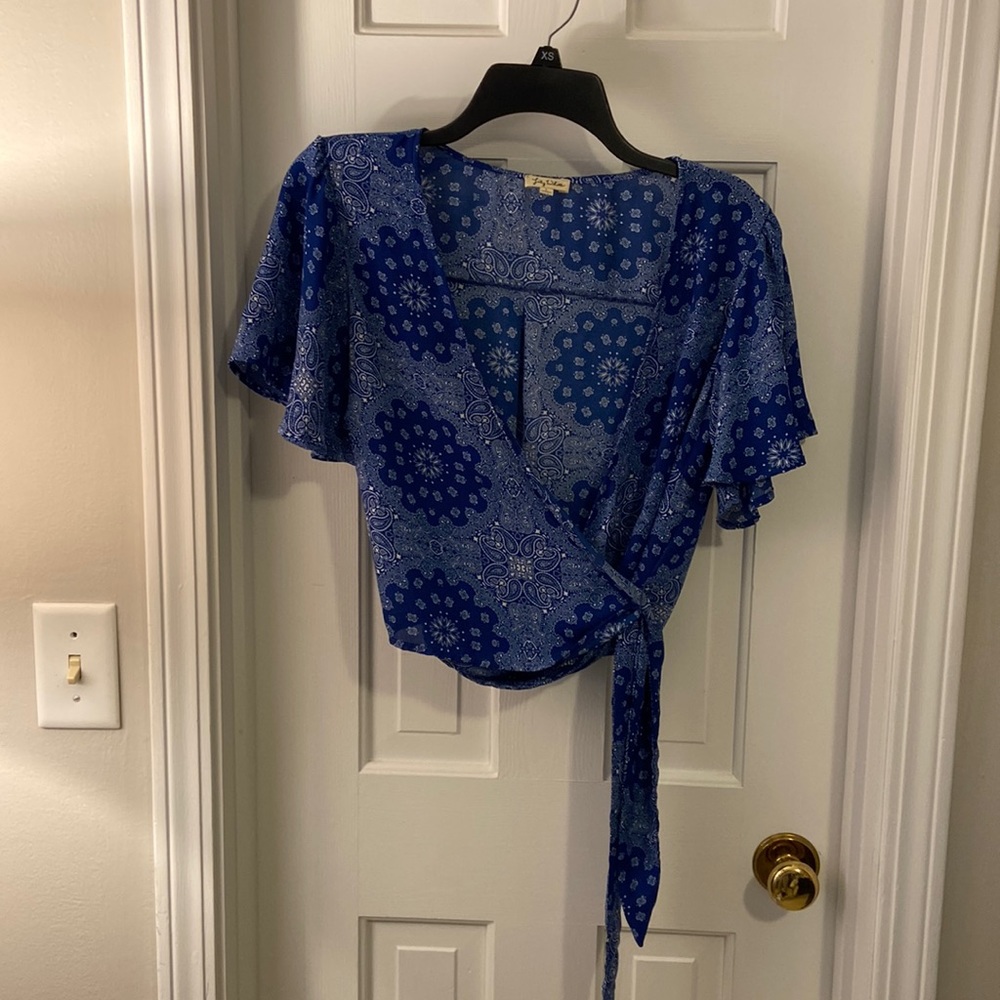 Blue Floral Wrap Top